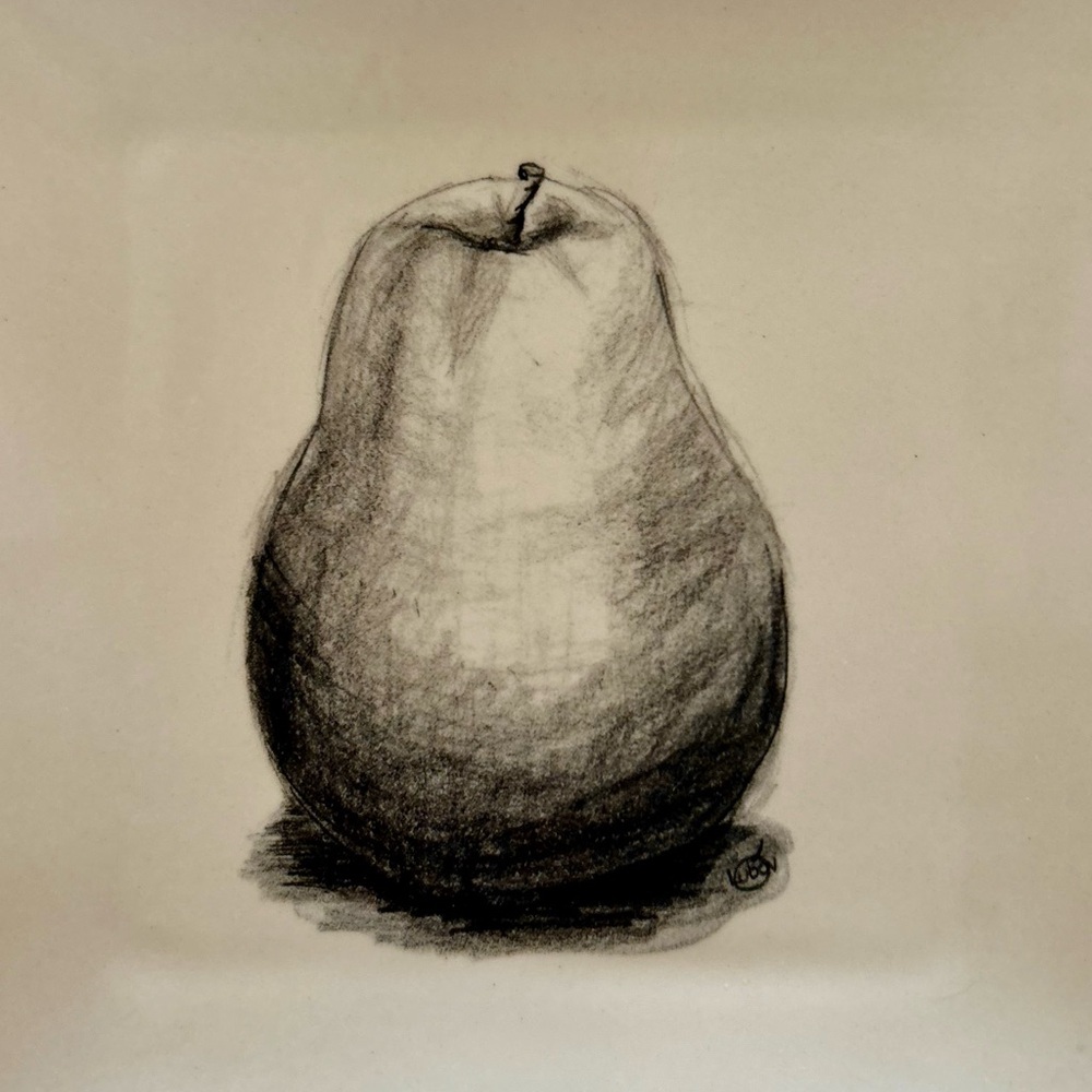Artful Environments Ceramic Square Platter Charcoal Drawn Pear Image 9” … - Picture 3 of 5